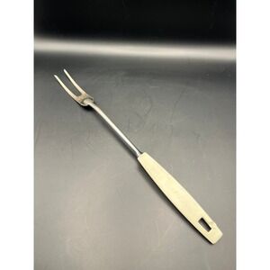 Vtg EKCO USA Meat Fork Carving Fork Two‎ Prong Stainless Steel White 13" As Is